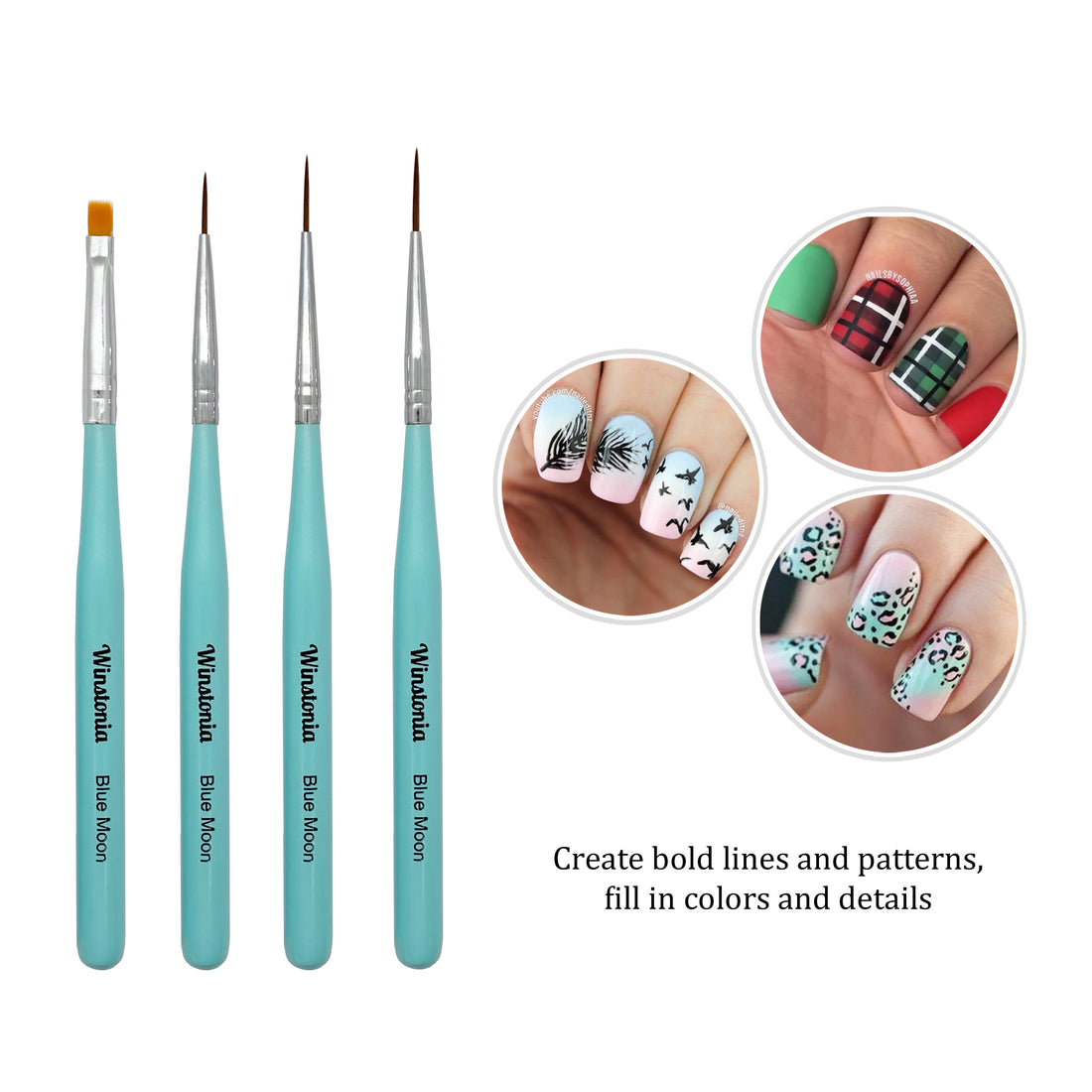 4 Pcs Nail Art Striping & Flat Brushes Set | BLUE MOON