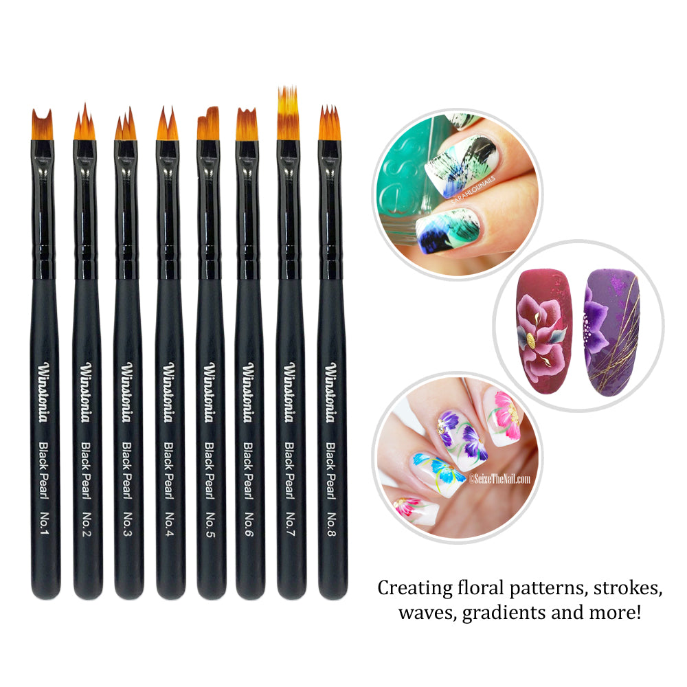 8 Pcs Flower Pattern Nail Art Brushes Set | BLACK PEARL