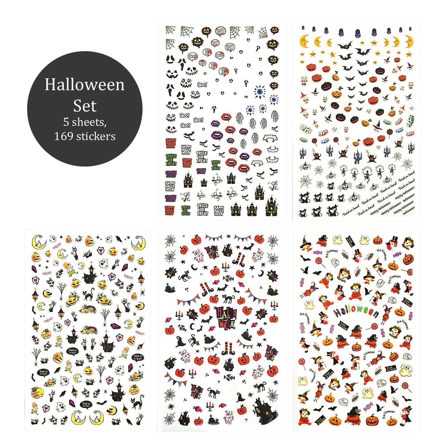 Nail Art Stickers 5 Sheets Set - Halloween