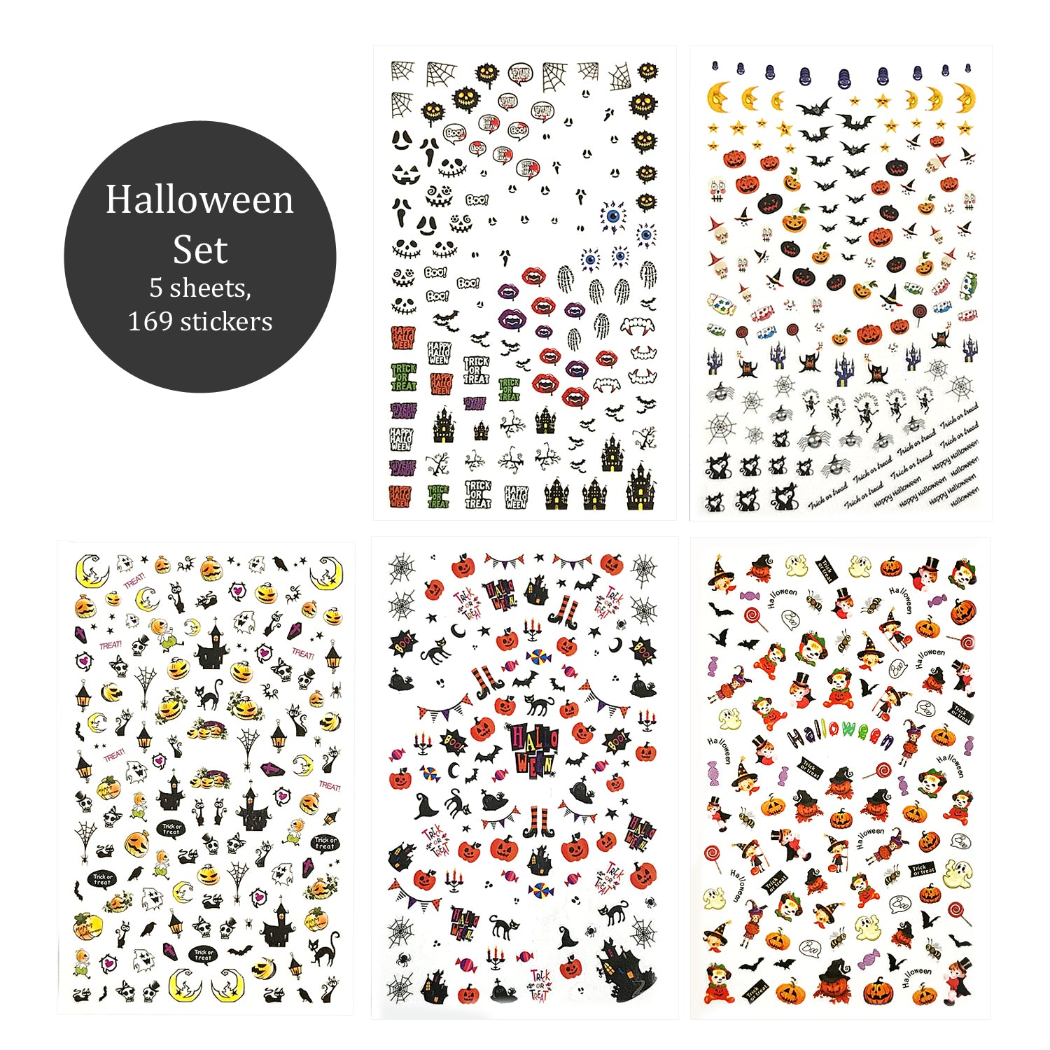 Nail Art Stickers 5 Sheets Set - Halloween