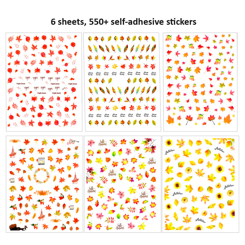 Nail Art Stickers 6 Sheets Set - Fall Leaves