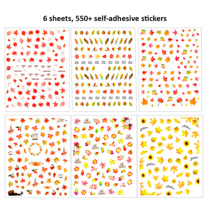 Nail Art Stickers 6 Sheets Set - Fall Leaves