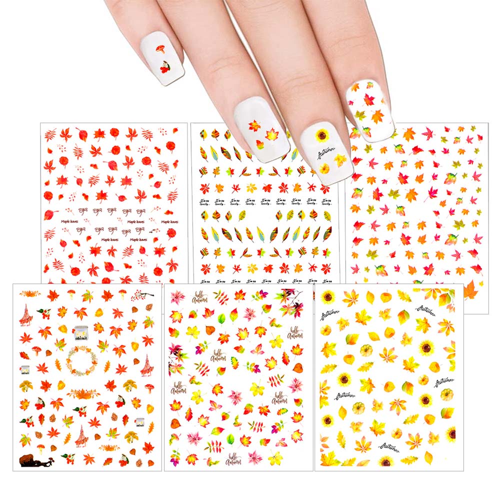 Nail Art Stickers 6 Sheets Set - Fall Leaves