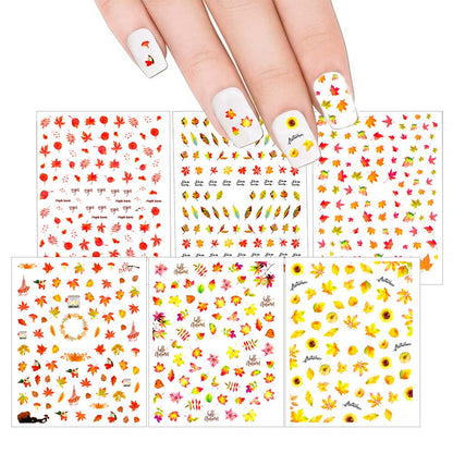 Nail Art Stickers 6 Sheets Set - Fall Leaves