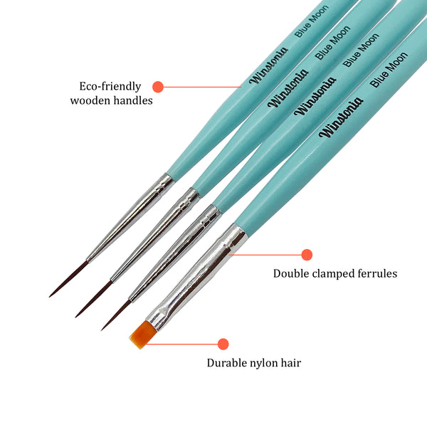 4 Pcs Nail Art Striping & Flat Brushes Set | BLUE MOON